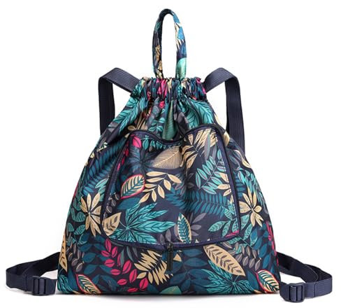 SEAHUI Sacs de sport pliables avec cordon de serrage - Grande capacité - Style vintage - Étanche - Pour homme et femme - Pour voyage, natation, plage - Léger - Cordon de serrage dans le dos, bleu,