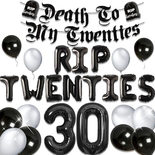JeVenis Rip Twenties Luftballons Rip to My 20s Luftballons Gothic Geburtstag Dekoration Tod für meine 20er Banner Begräbnis für meine Jugend 30. Geburtstag Dekoration
