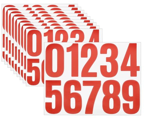 sourcing map 10 Sheets Vinyl House Numbers, 4 Inch Waterproof Self-Adhesive Number Stickers for Mailbox, Sign, Window, Door, Address Number, Red