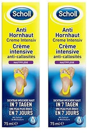 Scholl Anti-Hornhaut Creme Intensiv Creme gegen Hornhaut Feuchtigkeitscreme für Füße - wirksame Hornhautreduktion nach einer Anwendung - intensive Fußpflege - 75 ml (Packung mit 2)