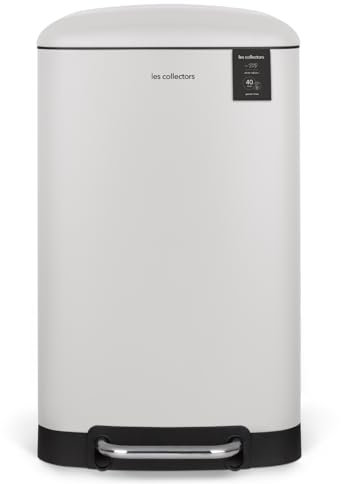 Les Collectors Papelera Acero Inoxidable con pedal N° 828, 40 L, Cubo Interior Extraíble, Elegante Diseño con Acabado Mate, Cierre Silencioso, Blanco