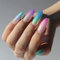 24pcs Medium Length False Nails Almond Press on Nails Iridescent Ombre Fake Nails Glitter Pink Blue Stick on Nails Removable Glue-on Acrylic Full Cover Nails Women Girls Nail Art Accessories