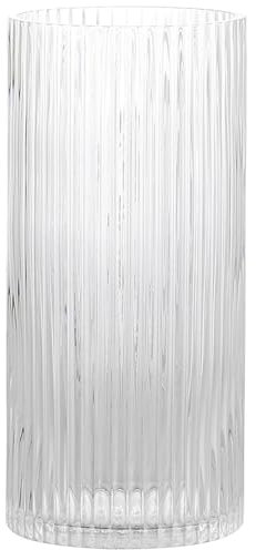 KAYLETIN Transparente Glasvase für Blumen, gerippte Vase, hohe Zylinderglasvasen für Wohnzimmer, Schlafzimmer, Esstisch, Büro, Regal, 25 cm