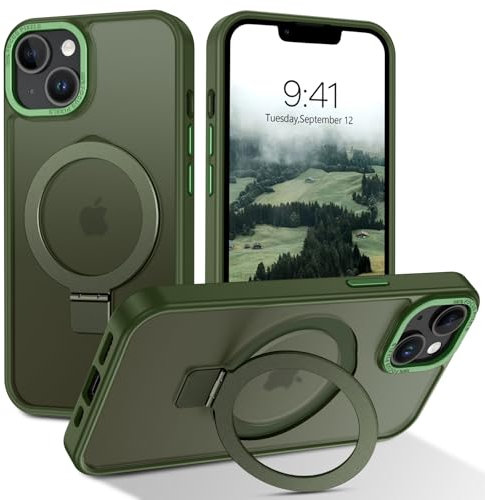 BENTOBEN Hülle für iPhone 13 Mini Mag-Safe mit Ständer, [Magnetisch Ständer Ring] Matt Kabellos Dünn TPU Bumper Cover Case Handyhülle iPhone 13 Mini 5.4, Grün