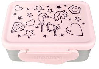 ergobag Edelstahl Brotdosen Set mit Trennfach und Snack-Box, BPA-frei, Spülmaschinenfest Rosa