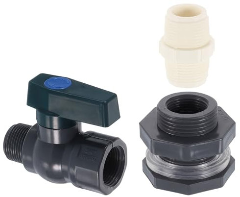 sourcing map 1 Set Rain Barrel Faucet Kit, Plastic Rain Barrel Spigot with 3/4 GHT Bulkhead Fitting, Beige Garden Hose Adapter for Water Tank Aquarium, Grey