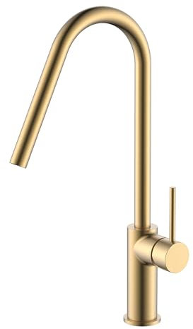 GALYON IMEX Grifo Cocina - KENIA Grifo Cocina Monomando con Diseño Elegante, Cartucho Cerámico Ø35mm, Cuerpo de Latón, Instalación Fácil (ORO CEPILLADO)