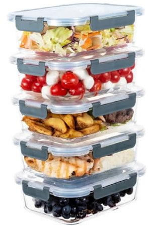 Visario 5 x Glas-Frischhaltedosen 370 ml pro Glasbox | 5er Set Klick-Dosen mit Deckel | Silikon Dichtungsring | Glasbehälter mit Deckel | Aufbewahrungsdosen