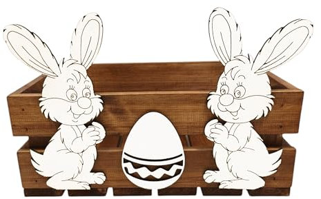 GoodFreshDecor Holzkiste Ostern Kiste Korb Osterkorb Deko Holz Osterhase Osterei Kiefernholz 30x20x12 cm Braun