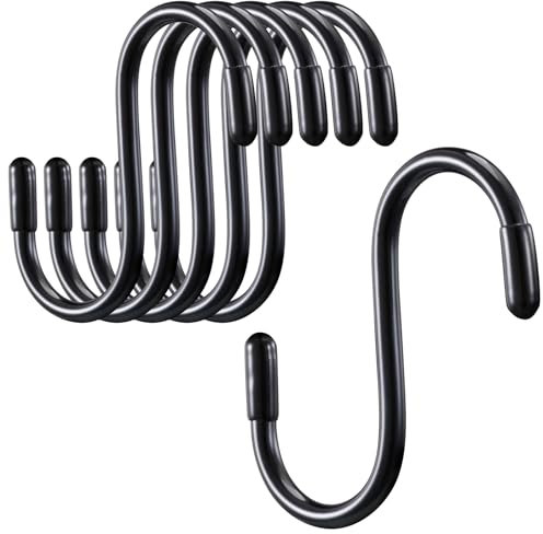 HZJD S-Haken, 7,6 cm, vinylbeschichtet, Schwarz, 6 Stück