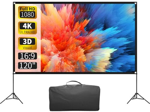 VISULAPEX 120 Pollici Telo Proiettore con Treppiede, Schermo Proiettore Portatile, 16:9, 4K HD Pieghevole per Proiettore con Borsa per il Trasporto per Interni ed Esterni, Home Cinema, Giardino