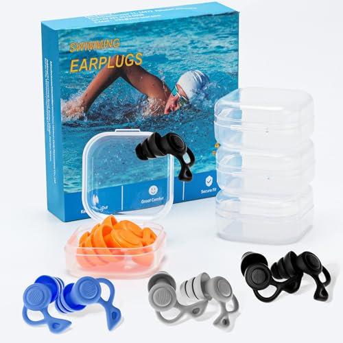 Ohrstöpsel Schwimmen für Erwachsene, 4 Paar wasserdichte Silikon-Ohrstöpsel, wiederverwendbar, ideal für Duschen, Schwimmen, Surfen, Schnorcheln 14+