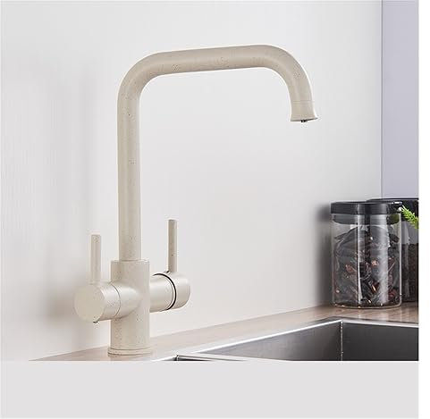 HXFFXHF Gebürstetes Nickel reines Wasser Küchenarmatur Doppelgriff mit heißem und kaltem Mixer Wasserhahn Messing Chrom reines Wasserfilterarmatur (schwarz mit Punkt)