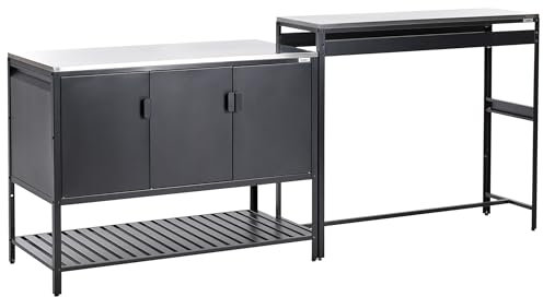 Beliani Conjunto de Armario de Cocina y Mesa de Bar para Exterior de Acero 3 Puertas encimera de Acero Inoxidable jardín Negro Maenza