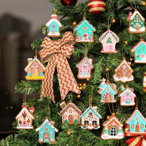 16 Stück Lebkuchenhaus Bausatz Gingerbread House Lebkuchen Haus Deko Pfefferkuchenhaus Lebkuchenmann Set Lebkuchenhäuser Ginger Bread Mini Schlüsselanhänger Anhänger Tasche