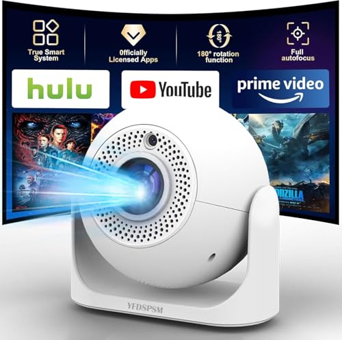 Auto Focus Mini Projector Support 4K 1080P, Built-in APPS & Auto Keystone 180° Rotatable, Portable Projector with WiFi and Bluetooth, Home Theater Outdoor Movie Bedroom Projector, 200 ANSI Lumens