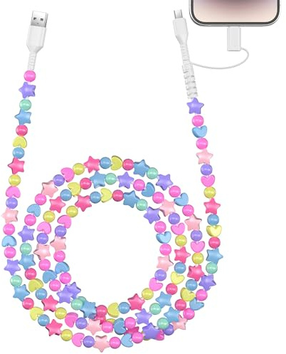 Coolden USB C Charger Cable for iPhone Charger Cable 2M 2 in 1 Multi Charger Cables Type C Charger Fast Charging Stars Beaded Girls USB to USB C Cables for iPhone 17 Pro 16 15 Pro, Galaxy S25 S24