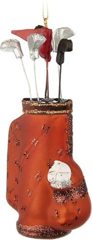 BRUBAKER Golf Caddy Tasche - Handbemalte Weihnachtskugel aus Glas - Golftasche mit Golfschlägern Braun - Mundgeblasener Christbaumschmuck Figur - lustig Deko Anhänger Baumkugel - 14 cm