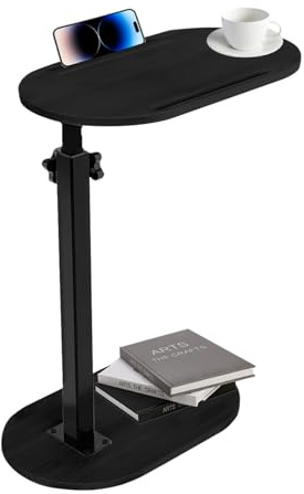 Beistelltisch C Form 360° Rotierbarer und Höhenverstellbar Sofatisch Kleiner Tisch Bambusholz und Metall Couchtisch für Schmale Räume Beistelltisch Couch Holz für Wohnzimmer Schlafzimmer (Schwarz)