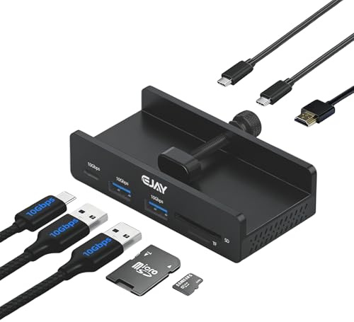 EJAY 7-in-1 USB C Hub with Clamp - 4K@60Hz HDMI, 100W PD Charging, 10Gbps USB 3.2, SD/TF Card Reader, Compatible with MacBook, iPad Pro, Dell XPS, Windows, Black