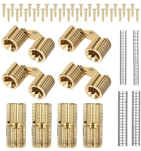 8pcs Hidden Brass Barrel Hinges, 180 Degree Opening Angle Concealed Furniture Hinges with 80 Magnets & 32 Screws for DIY Wooden Jewelry Box Cabinet Furniture