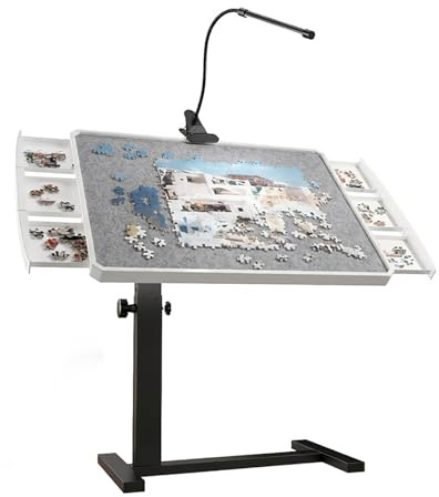 Jigsaw Puzzle Table 1500 Piece with Drawers and Cover 35x26 Adjustable Puzzle Tables for Adults with 4 Wheels 6-Tilting-Angle Portable Plastic Jigsaw Puzzle Board