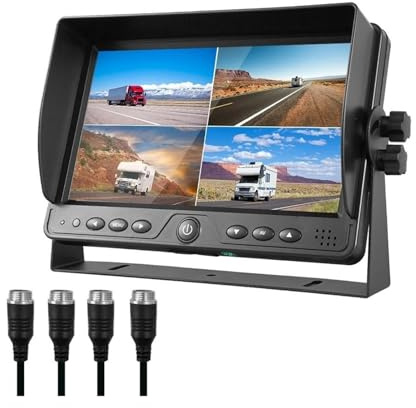 Reverse Camera 9'' Quad Split Monitor Parking Camera System, 4CH Quad Split Screen With Front Side Rear Camera For Truck Heavy Truck(Quad Split Monitor)