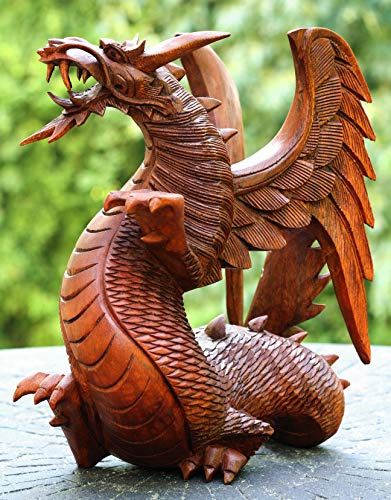 G6 Collection Hand geschnitzt aus Holz Drache Statue Skulptur Figur Home Decor, Holz, Mahagoni, 8.5 Tall