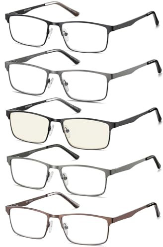 EYECEDAR Amcedar 5 stuks Lesebrille Herren Rechteck Rahmen Metall Grau Edelstahl Material Federscharniere Enthalten Computer Lesebrille 1.00