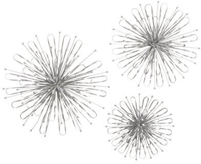 Deco 79 Wandkunst, antikes Kolonialstil, attraktives Metalldekor, silberfarben, 3 Stück, 40,6 cm, 50,8 cm, 61 cm Durchmesser