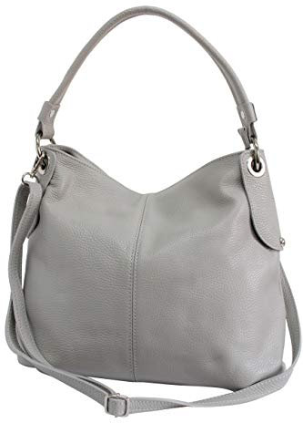 AMBRA Moda Damen echt Ledertasche Handtasche Schultertasche Beutel Shopper Umhängtasche GL012 (Grau)
