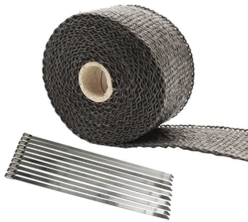 TAKPART 5M x 5cm Hitzeschutzband Schwarzer Hitzeschutz Auspuffband Titan Auspuff Wärmebänder für Motorrad mit 10 Kabelbindern 20cm