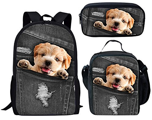 HUGS IDEA - Bolsa de almuerzo aislada para gatos con diseño de animales 3D Pocket Pet 3 Pattern Set