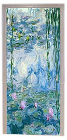 A.Monamour Seerosen Von Claude Monet Ölgemälde Lotus Teich Blumen Garten Bild Drucken Vinyl Zimmertür Aufkleber Tapete Wandbilder Tür Aufkleber Poster