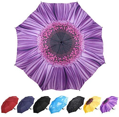 YumSur Regenschirm Taschenschirm umgekehrter Regenschirm Umbrella- inkl. Schirm-Tasche & Reise-Etui - Auf-Zu-Automatik, Teflon-Beschichtung, windsicher, stabil