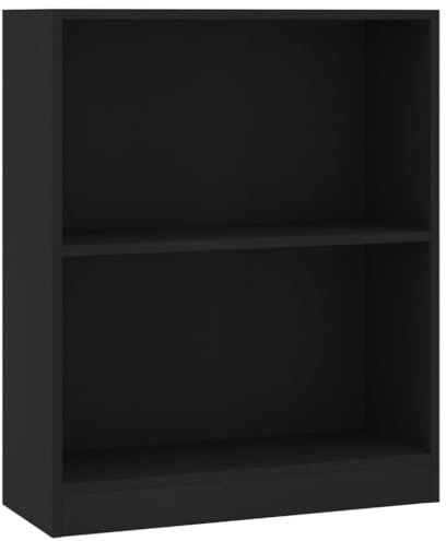 vidaXL Bücherregal 2 Fächer Standregal Wandregal Aktenregal Büroregal Regal Mehrzweckregal Schrank Raumteiler Schwarz 60x24x76cm Holzwerkstoff