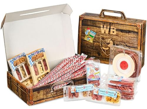 WURSTBARON® Wurst Geschenk Koffer, inkl. Wurst Kabeltrommel und 24 besonderen Salami und Wurst Snacks, hochwertige Qualität, lustige Geschenkidee, 1027 g