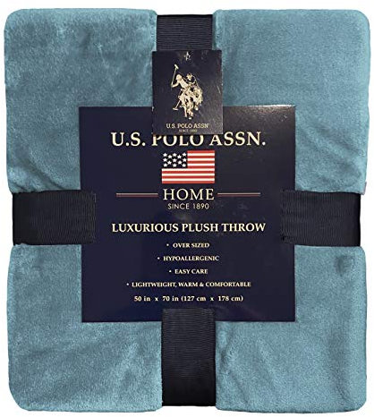 U.S. Polo Assn. Übergroße, leichte Überwurfdecke für Bett/Sofa – weiche Fleece-Couchdecken und Überwürfe – gemütliche dekorative Bettwäsche – 127 x 177,8 cm (Ozean)