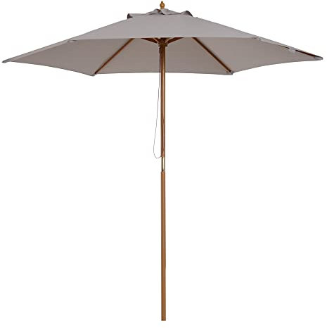 Outsunny Sonnenschirm Ø 250 cm, Sonnenschirm mit Seilzugmechanismus Balkonschirm Strandschirm aus Bambus windfest Marktschirm Sonnenschutz für Balkon Terrasse Garten, Grau