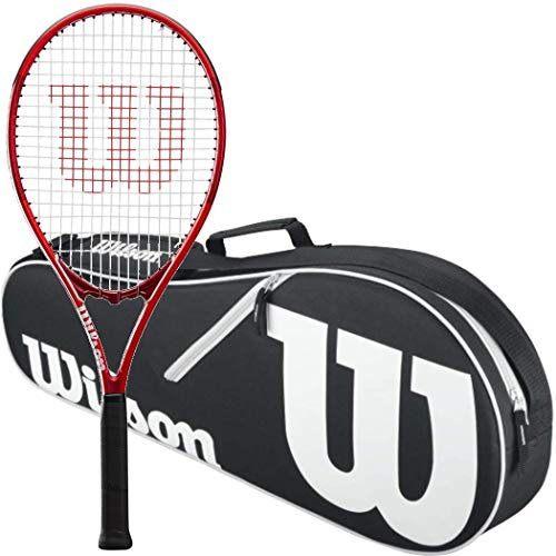 Wilson Federer Tennisschläger Control 103 Grip Größe 4 3/8 Zoll gebündelt mit Einer Black Advantage II Tennistasche (unglaubliche Haptik und Kontrolle)