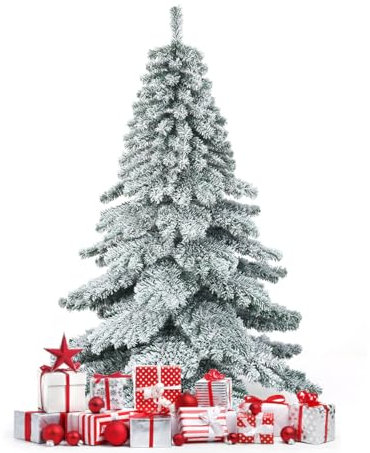 GOPLUS 180CM Sapin de Noël Artificiel Enneigé, avec 657 Branches en PVC Ignifuge, Feuilles Epaissies Inodore, Base en Fer, Arbre de Noël Floqué pour Décoration de Noël