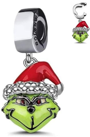 BOLENVI Grinch Stole Christmas Green Red 925 Sterling Silver Charm Bead For Pandora & Similar Charm Bracelets or Necklaces