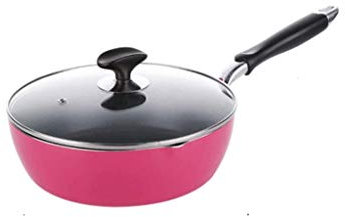 HQQSC Wok | anodizado duro antiadherente plana wok con la tapa inferior, Rosa Wok