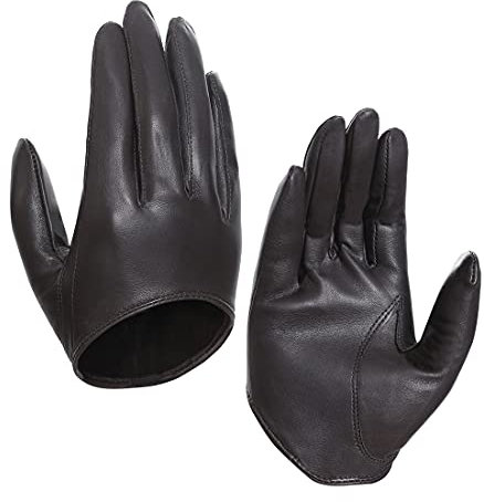 Harssidanzar Damen Lammfell Leder Half Palm Short Handschuhe ungefüttert GL011EU,Braun, XL
