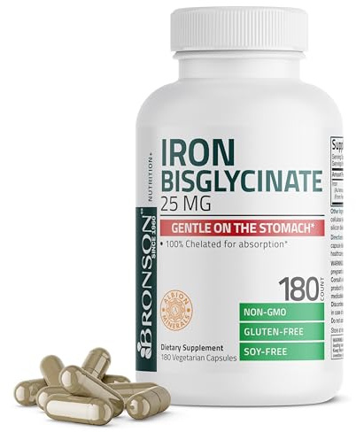 Bronson Iron Bisglycinate 25 mg, 180 Vegetarian Capsules