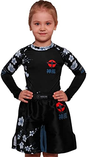 Hardcore Training Kids Rash Guard Compression Base Layer Tights No Gi BJJ Fitness Workout Running (US, Age, 8 Years, Black)