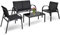 RELAX4LIFE 4tlg. Gartemmöbel, Gartengarnitur mit Tisch & 2 Stühlen & Zweisitzer-Sofa, wasserdichtes Gartenset für Innen- und Außenbereiche, Balkonset mit Textilene & Eisen, Lounge Set (Schwarz)