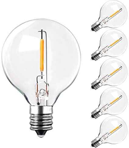 BRIMAX Bombilla LED Casquillo E12, 230V paquete de 6 bombillas de repuesto G40, bombillas LED de 1 W = 10 W,100 lM lámpara LED blanca cálida de 2200 k, lámpara de filamento no regulable