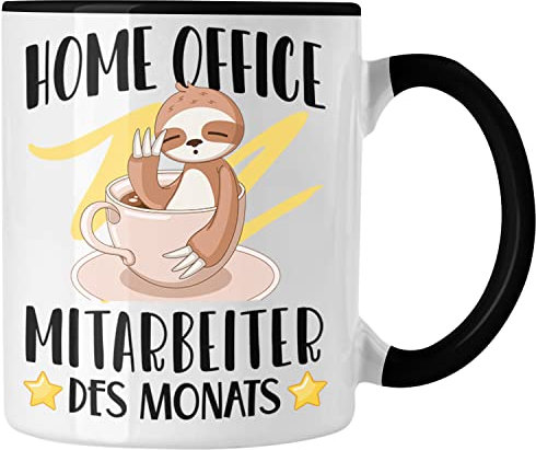 Trendation - Home Office Geschenk Tasse Kaffeetasse Homeoffice Zubehör Gadget Geschenke Männer Frauen Lustig Mitarbeiter des Monats (Schwarz)