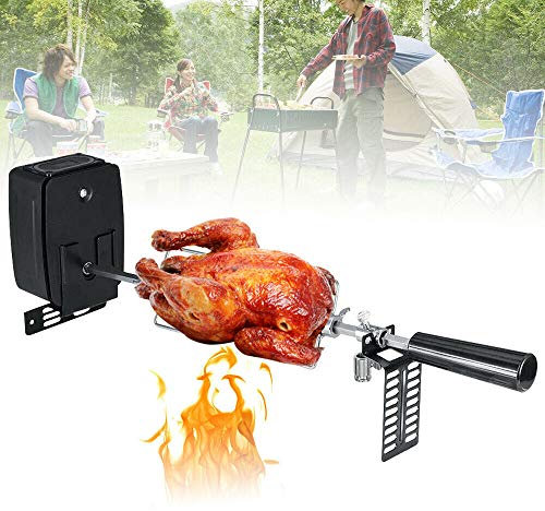 DiLiBee Set de tournebroche pour barbecue avec moteur 106 cm avec 2 aiguilles à viande pour barbecue au charbon de bois, barbecue à gaz et brochettes
